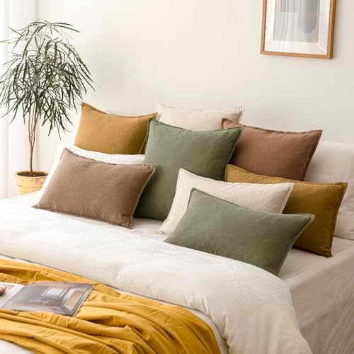 Foindtower Linen Solid Decorative Throw Pillow Covers 26x26 Light Brown - Image 7