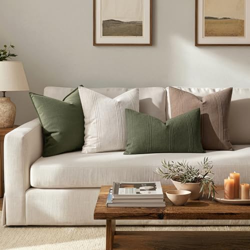 MIULEE Lumbar Striped Throw Pillow Covers 12x20 Olive Green 2 Pack - Image 4