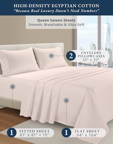 LANE LINEN Queen Sheets 100% Egyptian Cotton Sateen - Image 2