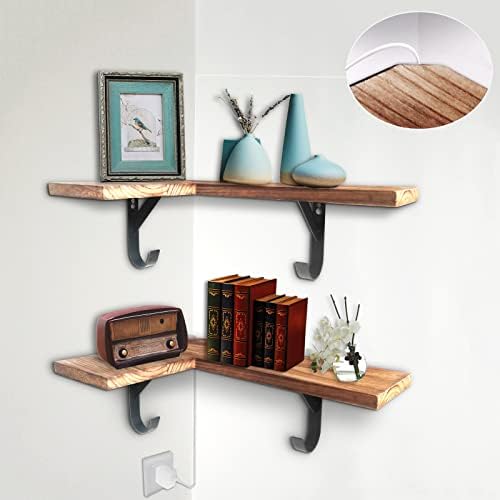 HAO Floating Corner Wall Shelves Rustic Wood Mounted Shelving L Shape Shelf by HAOALWAYSDOBETTER