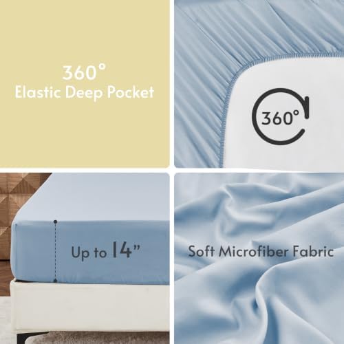 MUXHOMO Full Comforter Set 7 Pieces, Light Yellow/Light Blue - Image 7