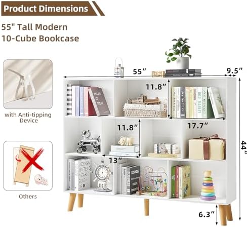 LEYAOYAO 10 Cube Bookshelf, Mid-Century Modern Book Shelf - Image 2