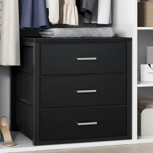 BOLUO Closet Drawers Black 3 Drawer Dresser by BOLUO