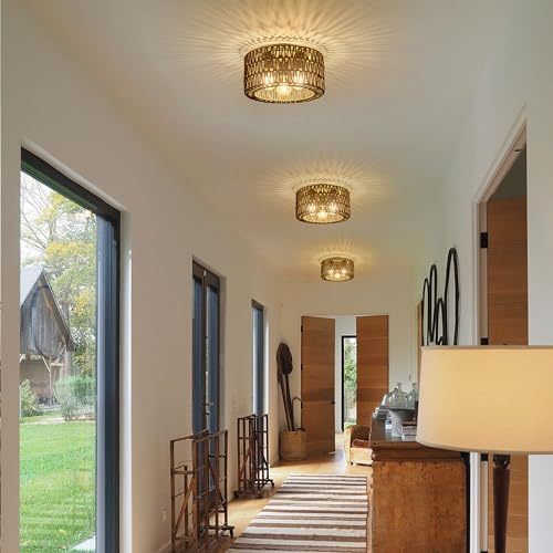 Rattan Ceiling Light Fixture, 3-Light Bohemian Modern Woven Ceiling Light - Image 3