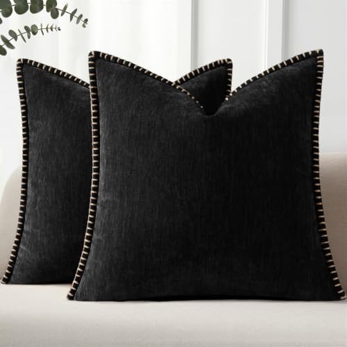 Pallene Chenille Soft Black Throw Pillow Cover 20x20 Set of 2 by PALLENE
