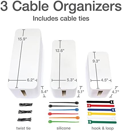 Oxford Cable Management Boxes, 3 Pack, 15 Cable Ties, Power Strip Organizer - Image 2