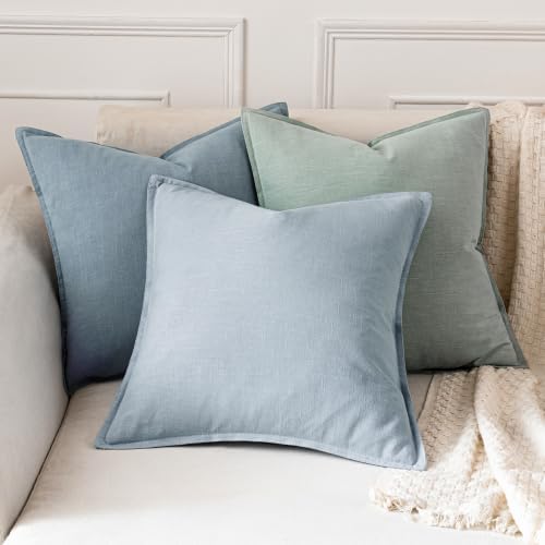 MIULEE Decorative Linen Pillow Covers 16x16 Inch Light Blue - Image 4