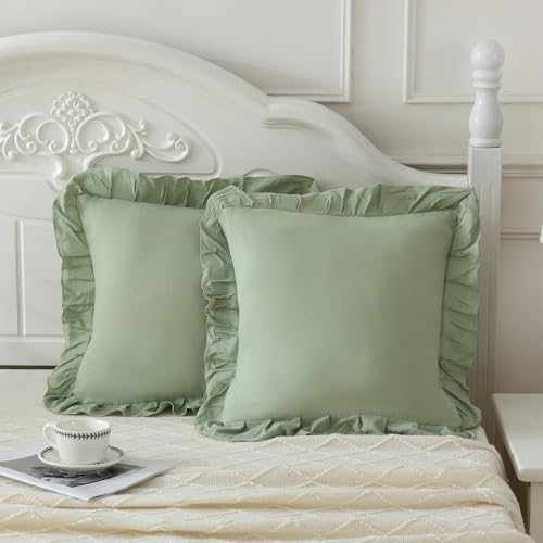 Merryword Green Pillowcases 18x18 Sage Green Throw Pillow Covers Pack of 2 by Merryword