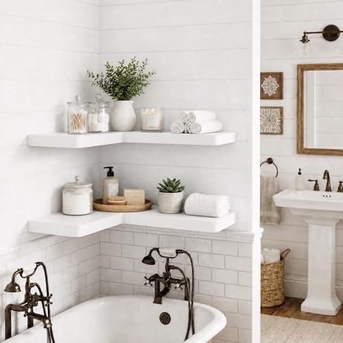 24 Inch Solid Wood Floating Corner Shelves, 2 Pack, Classic White - Image 3