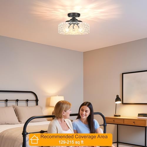 Black Semi Flush Mount Ceiling Light, 3-Light Ceiling Light - Image 3