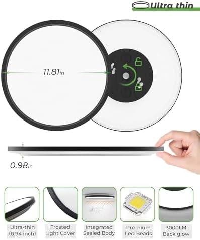 zemty 12 Inch Black Ceiling Light - 28W 3200lm LED Ceiling Light Flushmount - Image 2