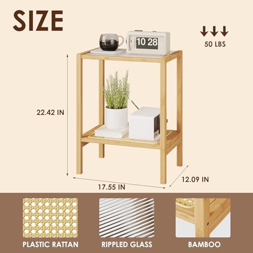 Bamworld Side Table Nature Rattan End Table 2-Tier - Image 2