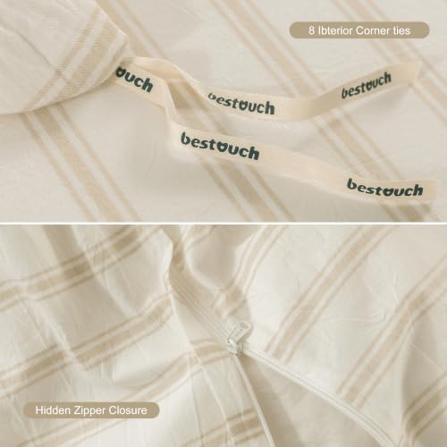 BESTOUCH Striped Cotton Duvet Cover Set Linen Feel Oversized Queen - Image 7