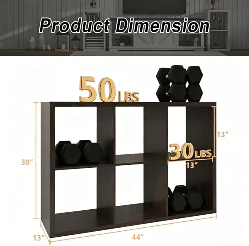 6 Cube Storage Organizer Shelf, Chocolate Color 13in - Image 3