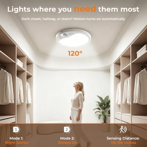 TANBABY Motion Sensor Rechargeable Ceiling Light Indoor - Image 2