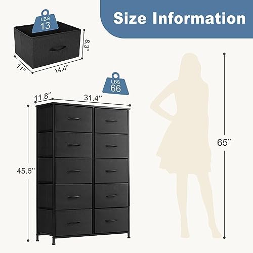 DUMOS 10 Drawer Tall Dresser for Bedroom & Living Room - Image 3