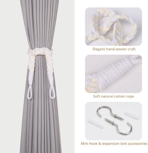 NICEEC 4 Pack Natural Cotton Rope Curtain Tiebacks Elegant Boho Style - Image 2