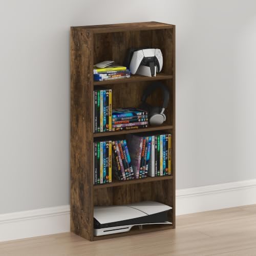 Furinno Basic DVD Shelf, 4-Tier CD Rack, Media Shelf, Amber Pine - Image 6