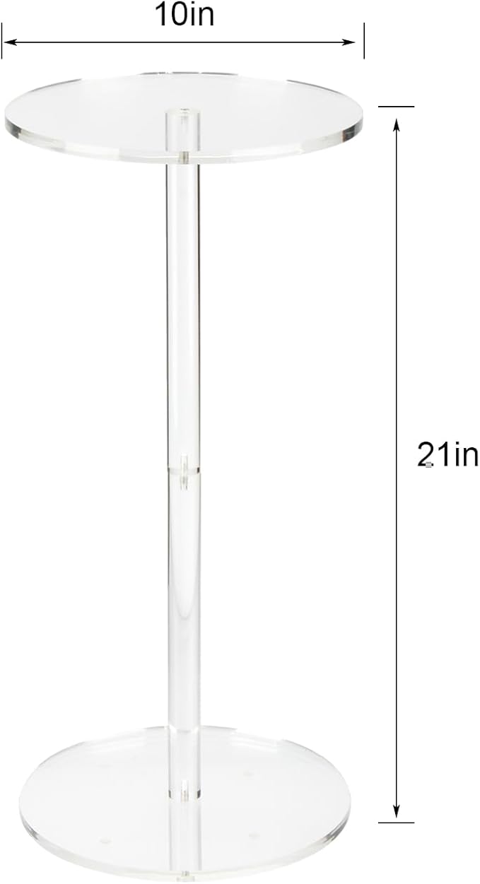 Acrylic Drink End Table, Clear Drink Table for Small Spaces with Anti-Slip Pads, 9.8" Round Modern Side Coffee Table for Living Room/Bedroom/Bathroom/Office/Outdoor/Business (Acrylic, Clear)