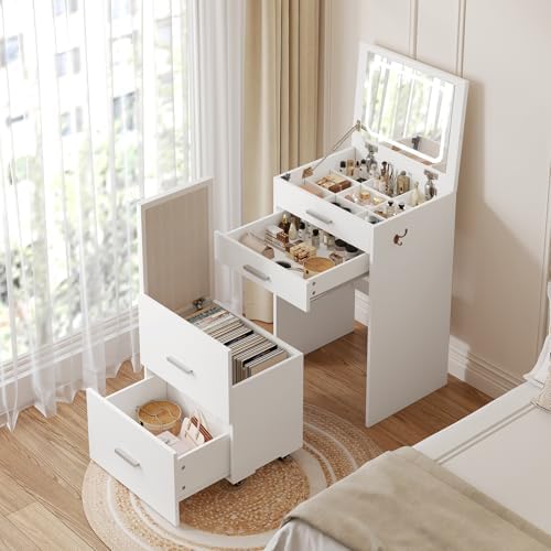 3 in 1 Vanity Desk with Flip Top Mirror, Compact Vanity by PulseFay