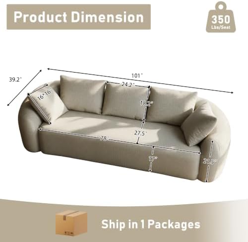 101" Curved Sofa, Chenille Cloud Couch, Deep Wide Seat - Image 2