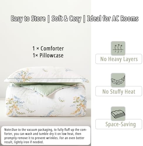Off White & Sage Airy Botanical Cotton Comforter Set Twin Size 2PC - Image 7