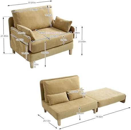 GDFStudio Foldable Sofa Bed Recliner, 3-in-1 Convertible Sleeper Sofa - Image 2