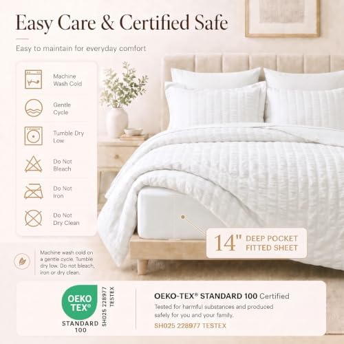 CozyLux Twin Comforter Set, 5 Pieces White Seersucker Bed in a Bag - Image 5