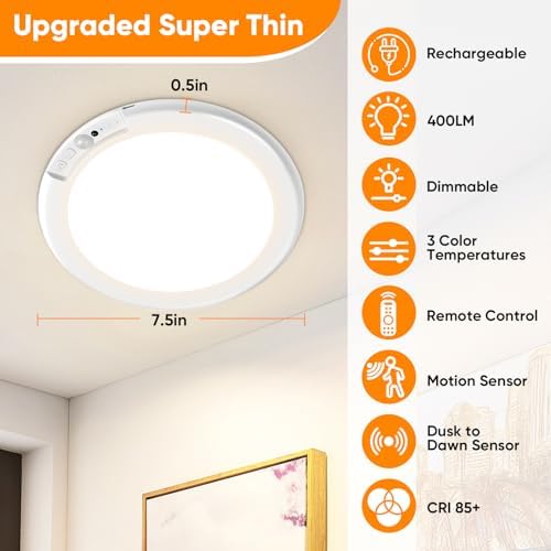 Rechargeable Motion Sensor Ceiling Light, Battery Operated Closet Light - Image 2