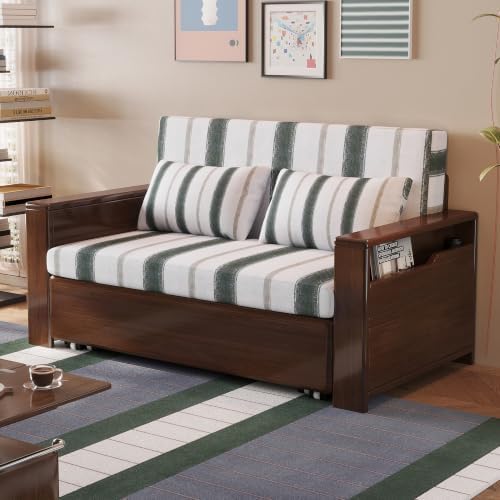 59"3-in-1Convertible Sleeper Sofa, Solid Wood Frame folding sofa - Image 4