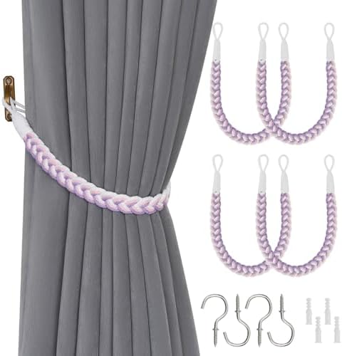 NICEEC 4 Pack Natural Cotton Rope Curtain Tiebacks Elegant Boho Style by NICEEC