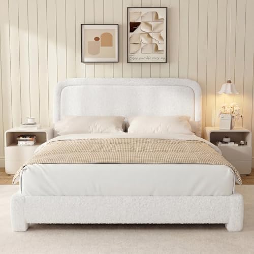 WEUP Twin Size Boucle Bed Frame, Upholstered Teddy Fabric Bed Frame - Image 3