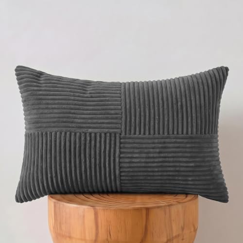 Fancy Homi Set of 1 Dark Gray Long Lumbar Decorative Throw Pillow Covers 12x24 by Fancy+Homi