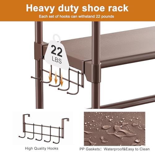 WOWLIVE 9 Tier 2-Column Shoe Rack, 30-35 Pairs Stackable Brown - Image 6