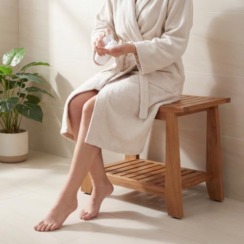Teak Shower Bench Stool, Non-Slip Solid Teak Shower Seat Chair - Image 2