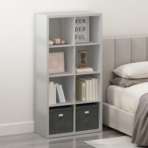 Furinno Simple 8-Cube Storage Organizer, Display Shelf, Light Grey - Image 2