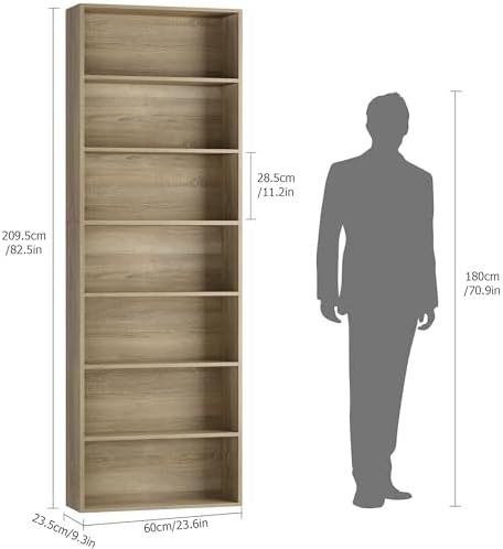 FACBOTALL 82" Tall Bookshelf Bookcase 7-Tier Open Display Shelves, Light Oak - Image 3