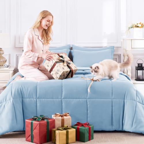 CozyLux Queen Comforter Set, 7-Piece Bed in a Bag, Baby Blue - Image 7