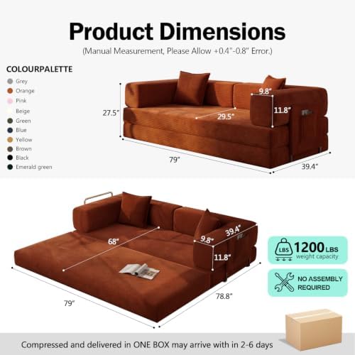 79" Convertible Futon Sofa Bed, Boneless Couch - Image 2