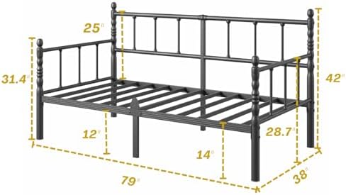 14 Inch Classic Twin Daybed, Metal Sofa Bed - Image 2