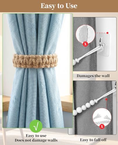 6 Pack Curtain Tiebacks, Boho Outdoor Tie Backs - Image 4