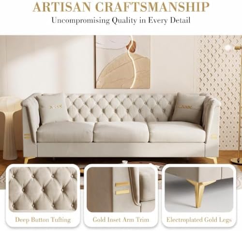 83" Oversized 3 Seater Sofa, Velvet Couch - Image 4