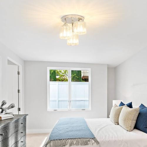 Lxybcce Crystal Ceiling Light Fixture, Chrome Semi Flush Mount Ceiling Light - Image 3