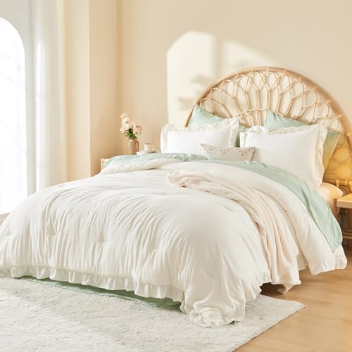Litanika Twin Comforter Set, 2 Pieces Ivory Ruffle Bedding Set - Image 3