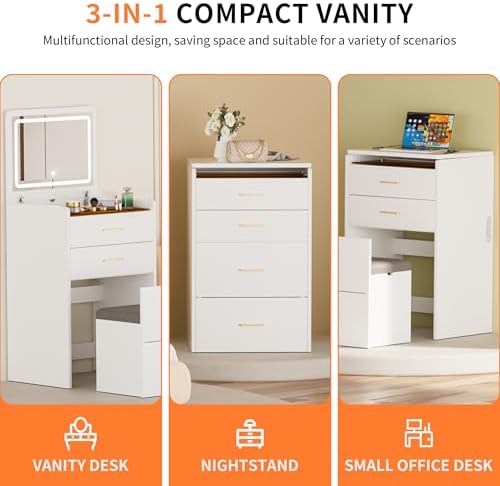 3 in 1 Vanity Desk with Open Top Mirror, Make Up Vanity Set with Visible Glass - Image 4