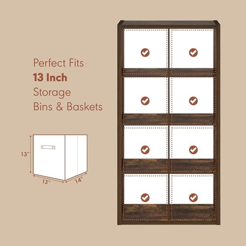 Furinno Cubicle Record Player Stand, 8-Cube Record Storage, Amber Pine - Image 6