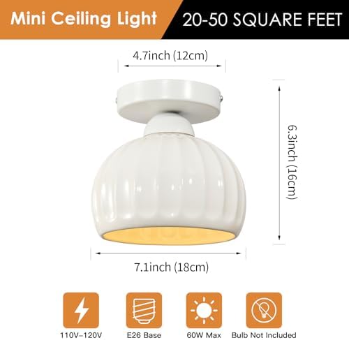 Vintage White Semi Flush Mount Hallway Ceiling Light 2 Pack Glaze Ceramic - Image 3