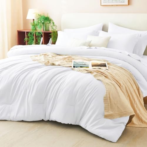 CozyLux King Size Comforter Set White, 7 Pieces Bed in a Bag by CozyLux