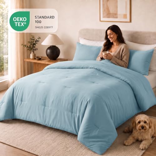 CozyLux Twin Comforter Set, 2 Pieces Down Alternative Bedding, Light Blue - Image 5