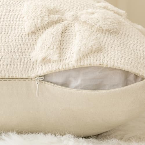 MIULEE Cream White Bow Pillow Covers Coquette Room Decor 20x20 - Image 6
